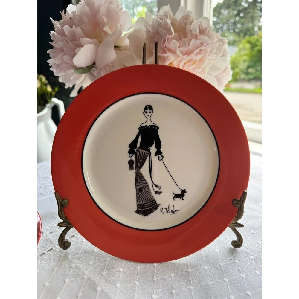 Ruben Toledo Nordstrom Designer Limited Ed 2002 Set 4 Orange Fashion Plates